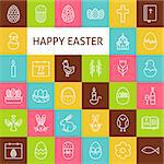 Line Art Happy Easter Icons Set. Vector Set of Spring Holiday Modern Outline Icons for Web and mobile.