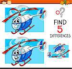 Cartoon Illustration of Finding Differences Educational Task for Preschool Children with Helicopter Character