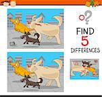 Cartoon Illustration of Finding Differences Educational Task for Preschool Children with Running Dogs