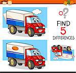Cartoon Illustration of Finding Differences Educational Task for Preschool Children with Truck Transport Character