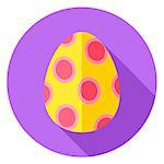 Easter Egg with Big Circles Decor Circle Icon. Flat Design Vector Illustration with Long Shadow. Spring Christian Holiday Symbol.