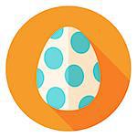 Easter Egg with Big Dots Decor Circle Icon. Flat Design Vector Illustration with Long Shadow. Spring Christian Holiday Symbol.