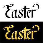 Easter Hand Drawn Lettering Design. Vector Illustration of Easter Calligraphy concept. Black text isolated over white and gold text over black.