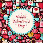 Pattern Happy Valentine Day Background. Flat Style Vector Illustration for Wedding Promotion Template. Colorful Love Holiday Objects for Advertising.
