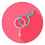Gender Sex Sign Circle Icon. Flat Design Vector Illustration with Long Shadow. Happy Valentine Day and Love Symbol.