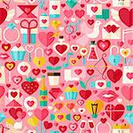 Valentine Day Pink Seamless Pattern. Love Flat Design Vector Illustration. Tile Background. Set of Wedding Items.