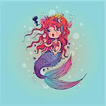 Vector Illustration of Little Mermaid Under the Sea Hand Drawn, Doodle Cartoon Character