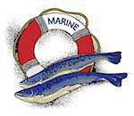 illustration on the marine theme and pattern life buoy and two fishes