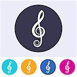 Vector treble clef icon on round colorful buttons