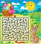 Maze 3 with Easter bunny and egg basket - eps10 vector illustration.