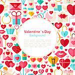 Valentines Day Background. Flat Style Vector Illustration for Love Wedding Promotion Template. Colorful Objects for Advertising. Greeting Postcard with Text.