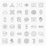 Line Virtual Reality Design Icons Big Set. Vector Set of Modern Thin Line Icons for Innovation and Technology Augmented Reality gadgets.