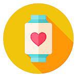 Smart Watch with Love Heart Sign Circle Icon. Flat Design Vector Illustration with Long Shadow. Happy Valentine Day and Love Symbol.