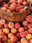 Fresh white peaches on a market stall