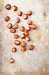 Hazelnuts on a metal surface