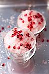 Rhubarb granita with pomegranate seeds