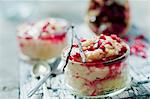 Rice pudding with pomegranate seeds and grenadine syrup