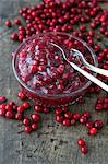 Lingonberry sauce in a glass bowl