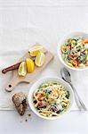 Tagliatelle with salmon and vegetables
