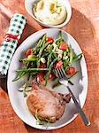 Gammon steak with the bean medley and mashed potatoes