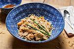 Nasi goreng (fried rice with vegetables, tofu and shrimps, Indonesia)