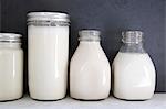 Various types of feed in milk: organic short-grain rice milk, oatmeal, long-grain rice milk and cashew nut milk