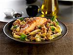 salmon fillet with tagliatelle pasta and siciliano pesto