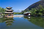 Jade dragon snow mountain(Yulongxueshan) view from Black dragon pool(Heilongtan), Old city of Lijiang, Yunnan Province, PRC