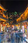 Old city of Lijiang, at night, Yunnan Province, PRC