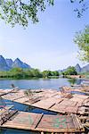 Rafts on Yulong river (Yulonghe), Gaotian village, Yangshuo, Guilin, Guanxi, PRC