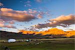 Farm buildings at sunset, Estancia La Oriental, Perito Moreno National Park, Santa Cruz Province, Patagonia, Argentina, South America