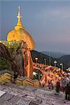 Golden Rock (Kyaiktiyo Pagoda) at night, a Buddhist Temple in Mon State, Myanmar (Burma), Asia