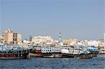 Trading dhows on the docks of Dubai Creek, Deira, Dubai, United Arab Emirates, Middle East