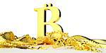 Bitcoin symbol melts into liquid gold. Perfect for advertising models. Save in days of sales