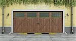 Classic facade with classic two car wooden garage  - 3D Rendering