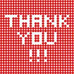 Pop Art illustratiion of a gratitude card, Thank You digital text made of white dots over a red pixelated background