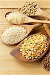 assortment of different grains - buckwheat, rice, lentils, quinoa