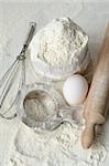 baking ingredients on a wooden table. top view