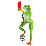 Tropical frog playing football, isolated on white background
