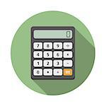 Calculator iccon in circle, flat design with long shadow, vector eps10 illustration