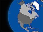 Illustration of north american continent on political globe with black background