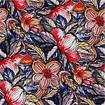 Seamless pattern withflowers. Drawing ink and watercolor. Hand-drawn illustration.