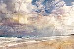 lovely watercolor landscape retro ocean beach and sky