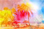 lovely watercolor retro palm Island  beautiful foto