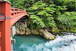 Silk water, closeup long exposure of Shinkyo Bridge in Nikko, Japan