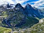 Norwegian valley around Trollstigen road, famous serpentine mountain road in Norway