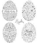 vector illustration of set of floral easter eggs on white background