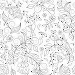 Vector illustration of seamless pattern with abstract flowers.Coloring page for adult