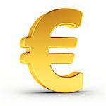 The Euro symbol as a polished golden object over white background with clipping path for quick and accurate isolation.