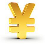 The Yen symbol as a polished golden object over white background with clipping path for quick and accurate isolation.